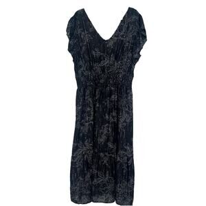 NEW Gap Black Floral Tiered Midi Dress Smocked Flutter Sleeves Metallic Size XXL